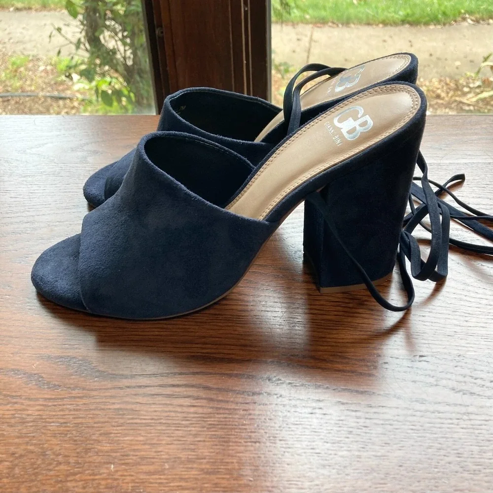 Gianni Bini Kat Kall Gladiator Block Heel Navy Suede Leather Strappy Womens 7